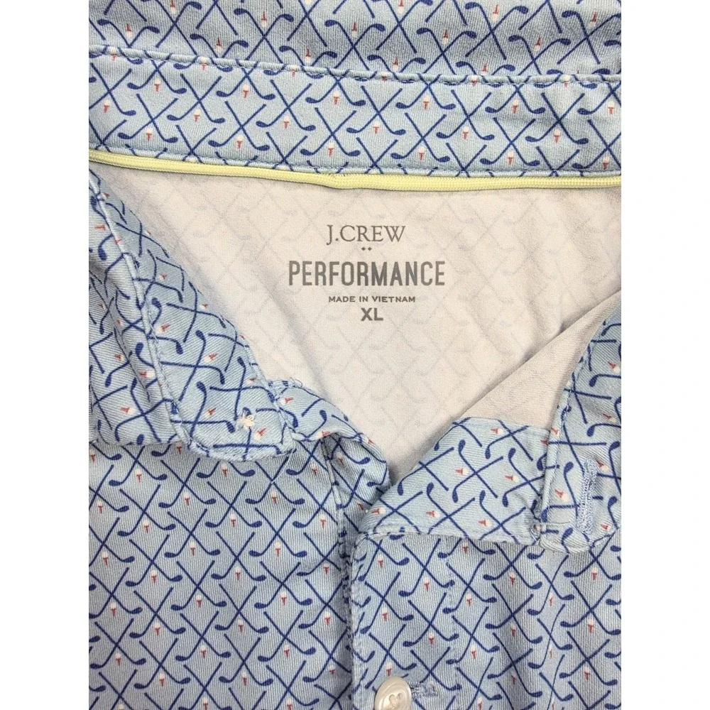 J. Crew Performance Blue Golf Print 1/4‎ Button Short Sleeve Polo Men's Size XL